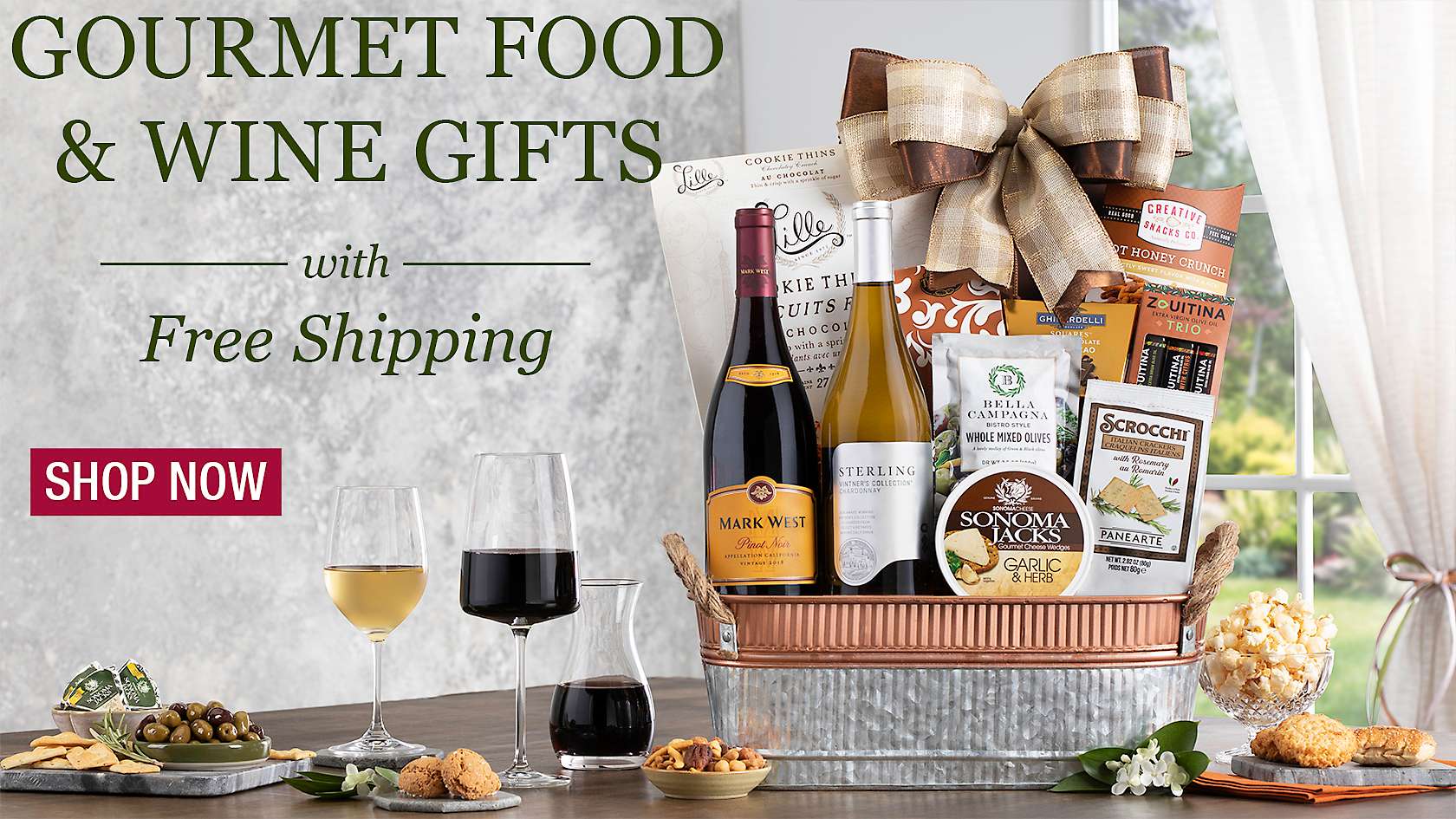 Gourmet food and wine gifts with free shipping